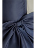 Navy Blue Taffeta Knee Length Flower Girl Dress